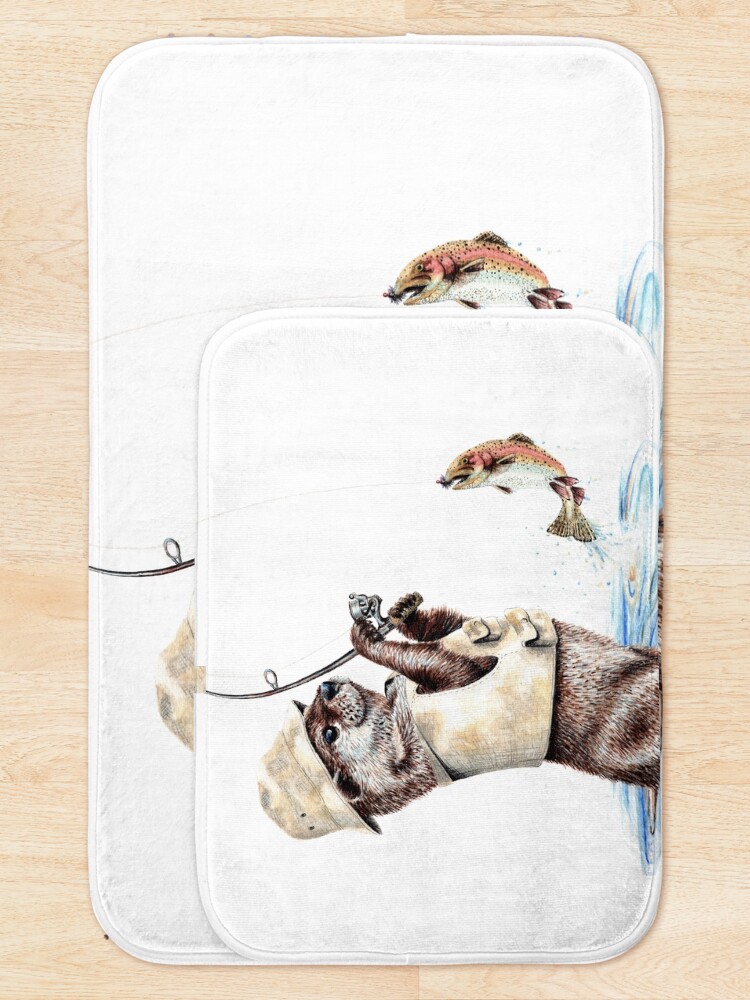 Alternate view of Nature's Fisherman - otter trout fishing Bath Mat