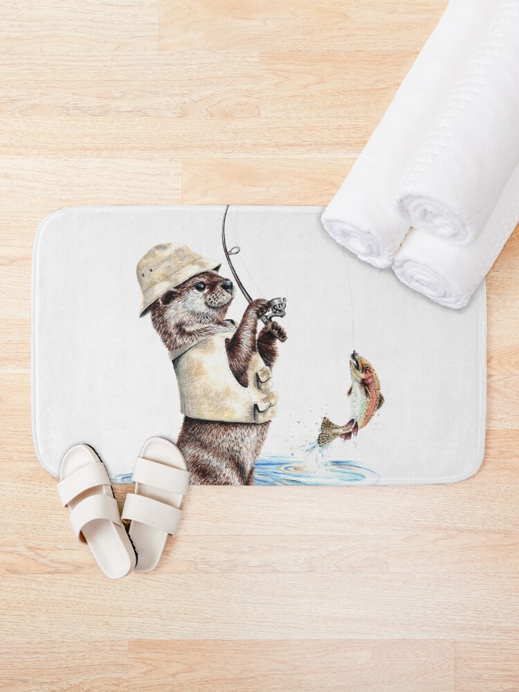 Alternate view of Nature's Fisherman - otter trout fishing Bath Mat