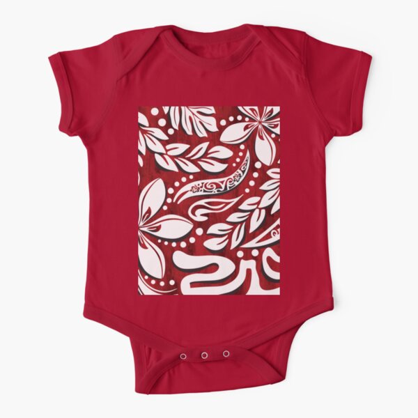 Hawaiian - Saomoan - Polynesian Vintage Red Tropical Print Short Sleeve Baby One-Piece