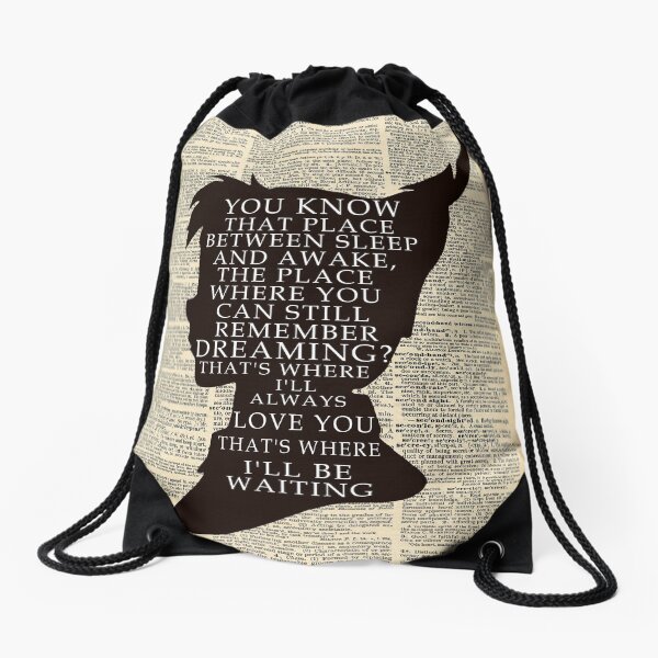 Peter Pan Over Vintage Dictionary Page - That Place Drawstring Bag