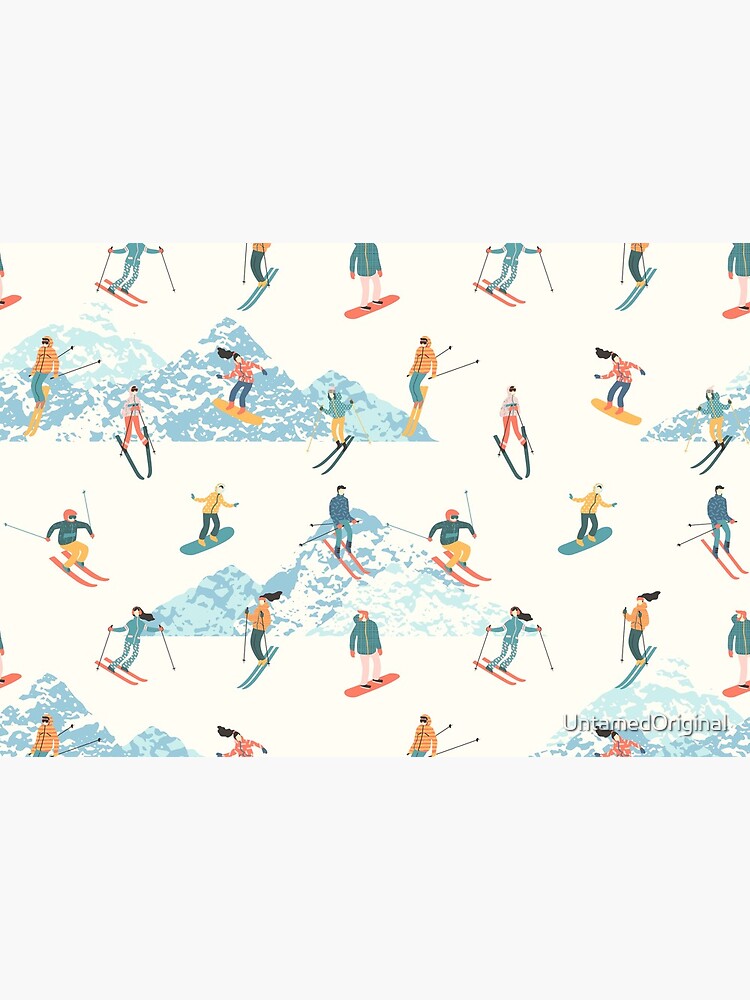 Alpine Mountain Ski Resort | Skier Snowboarder Pattern | Skiing Snowboarding | Rocky Mountain Snow Powder by UntamedOriginal