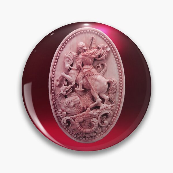 CAMÉO ANTIQUE / SAINT GEORGE ET DRAGON Rose Rouge Bordeaux Badge