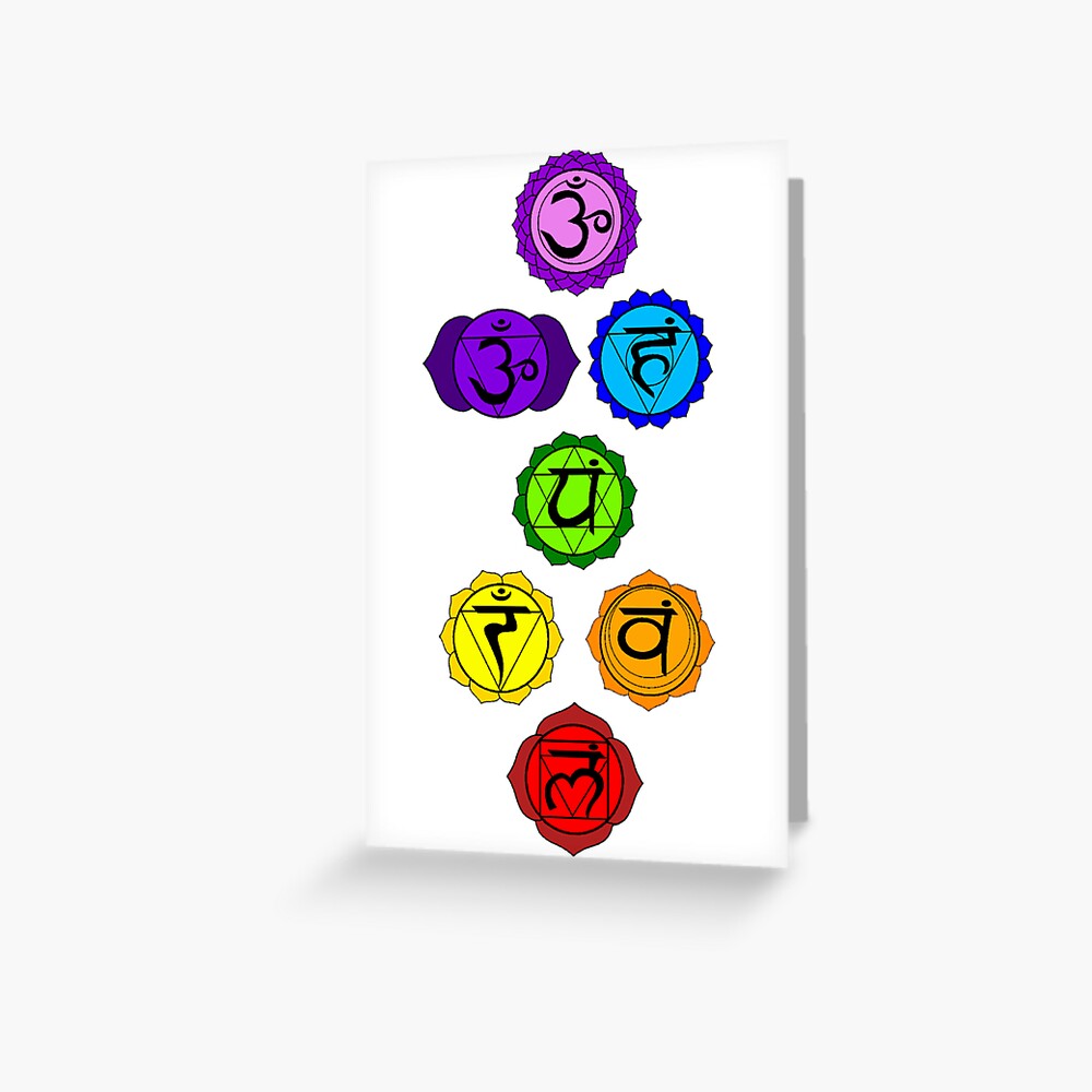 Yoga Reiki Seven Chakras Symbols Vertical Template Greeting Card By