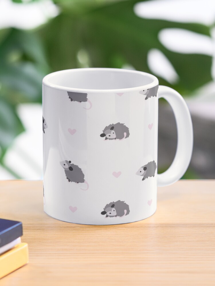 Thumbnail 1 of 6, Coffee Mug, opossum print with hearts designed and sold by lilluxart.