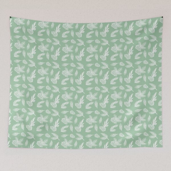 Item preview, Minimalist White Pine Doodles on Mint Green designed and sold by CyanSkyDesign.