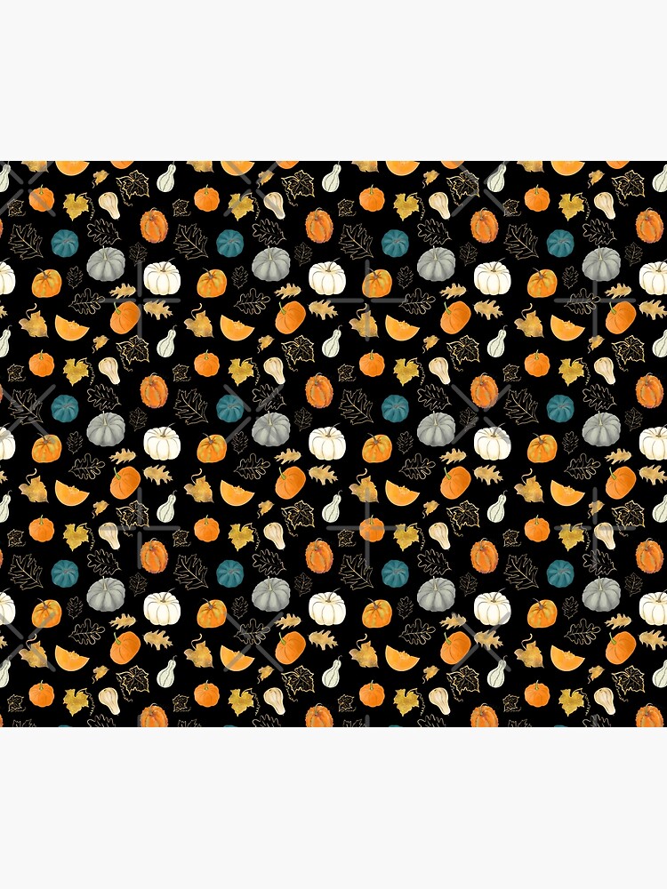 Thumbnail 5 of 5, Shower Curtain, Halloween Pumpkins and Gold Leaf Pattern designed and sold by andreeadumez.
