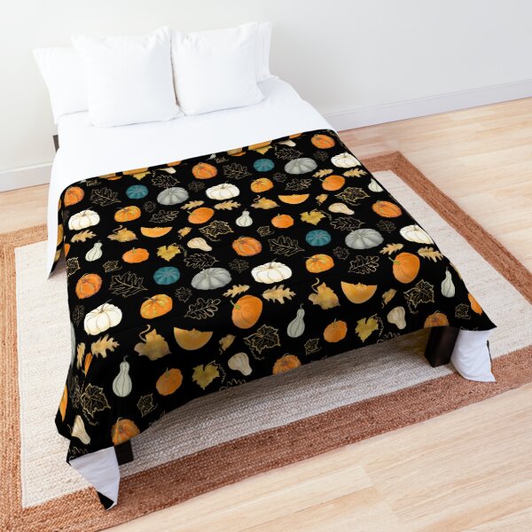 Halloween Pumpkins and Gold Leaf Pattern Comforter