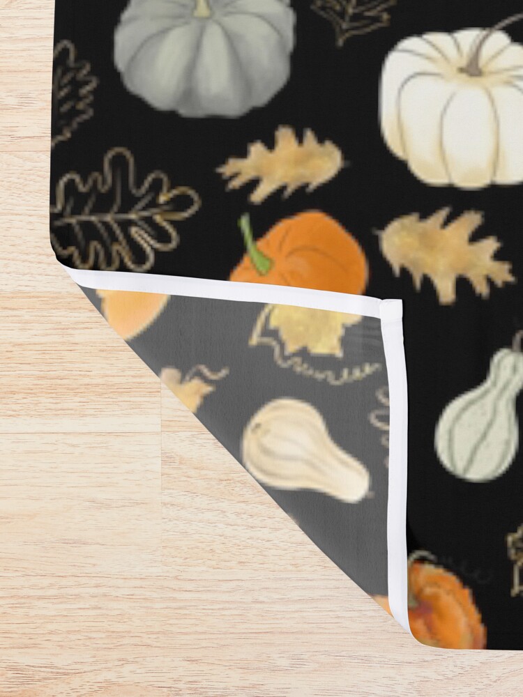 Thumbnail 2 of 5, Shower Curtain, Halloween Pumpkins and Gold Leaf Pattern designed and sold by andreeadumez.