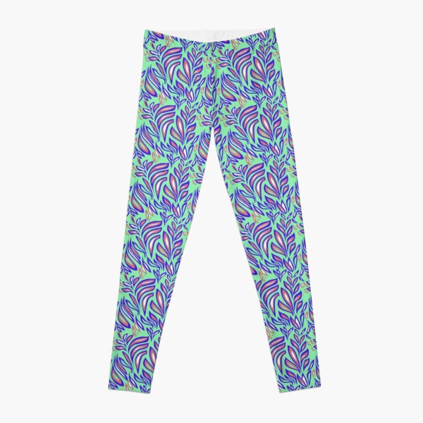 Mint Color Leaves Leggings