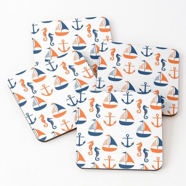 Artikelvorschau, Sailors Blue und Orange Marine Pattern entworfen und verkauft von SarahTeskk.