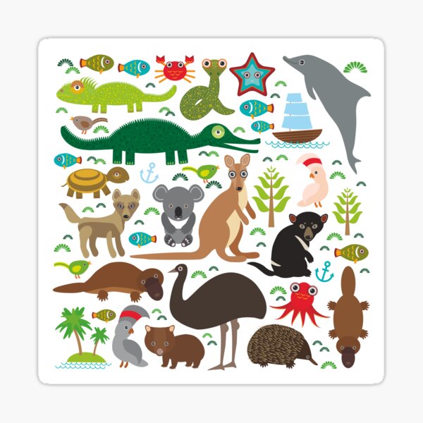 Australia: koala, snake, turtle, crocodile, alliagtor, kangaroo, dingo Sticker