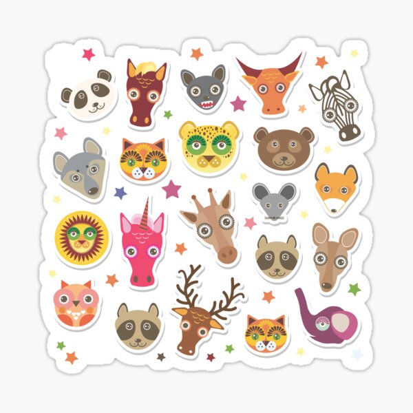 funny animals muzzle lion, kangaroo, horse, bear, mouse, raccoon Sticker