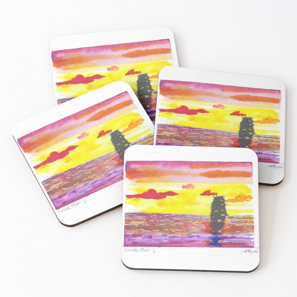 Item preview, Sunset and Boat  Watercolor #1 designed and sold by BreonBliss.