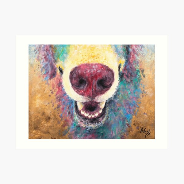Smiling Dog with Red Nose Art Print