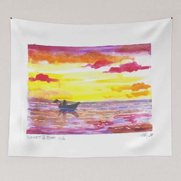 Item preview, Sunset and Boat  Watercolor #2 designed and sold by BreonBliss.