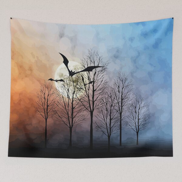 Item preview, Midnight with a full moon and bats designed and sold by harietteh.