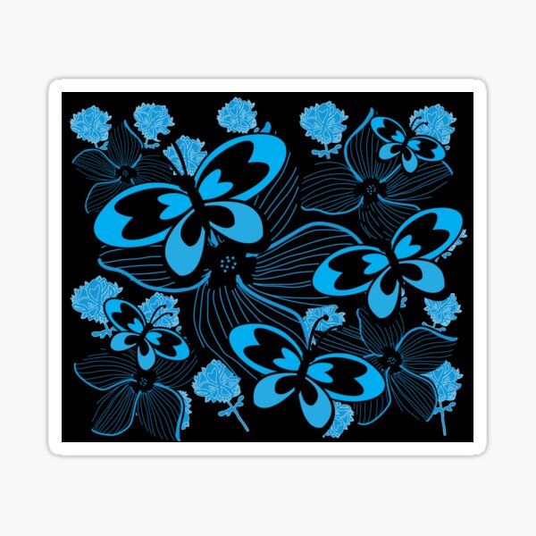 Blue Butterflies, Blue Flowers Sticker