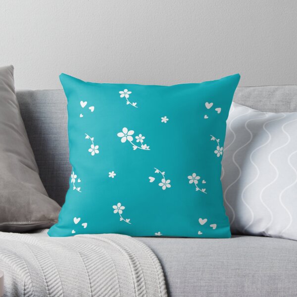 Summer Rich Blooms Plain Aqua (PCD3009) Throw Pillow
