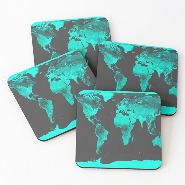 Item preview, World Map Aqua Gray designed and sold by 2sweetsDesign.