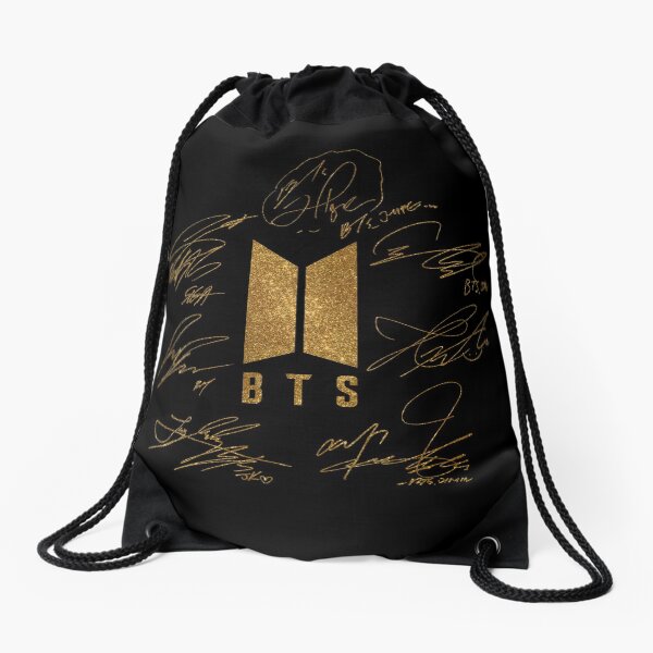 BTS - Logo avec nouvelles signatures 2020 (or) Sac à cordon