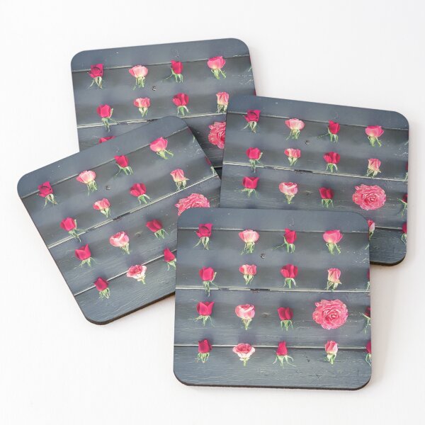 Item preview, fresh red and pink roses on the wooden table designed and sold by Mrvell.