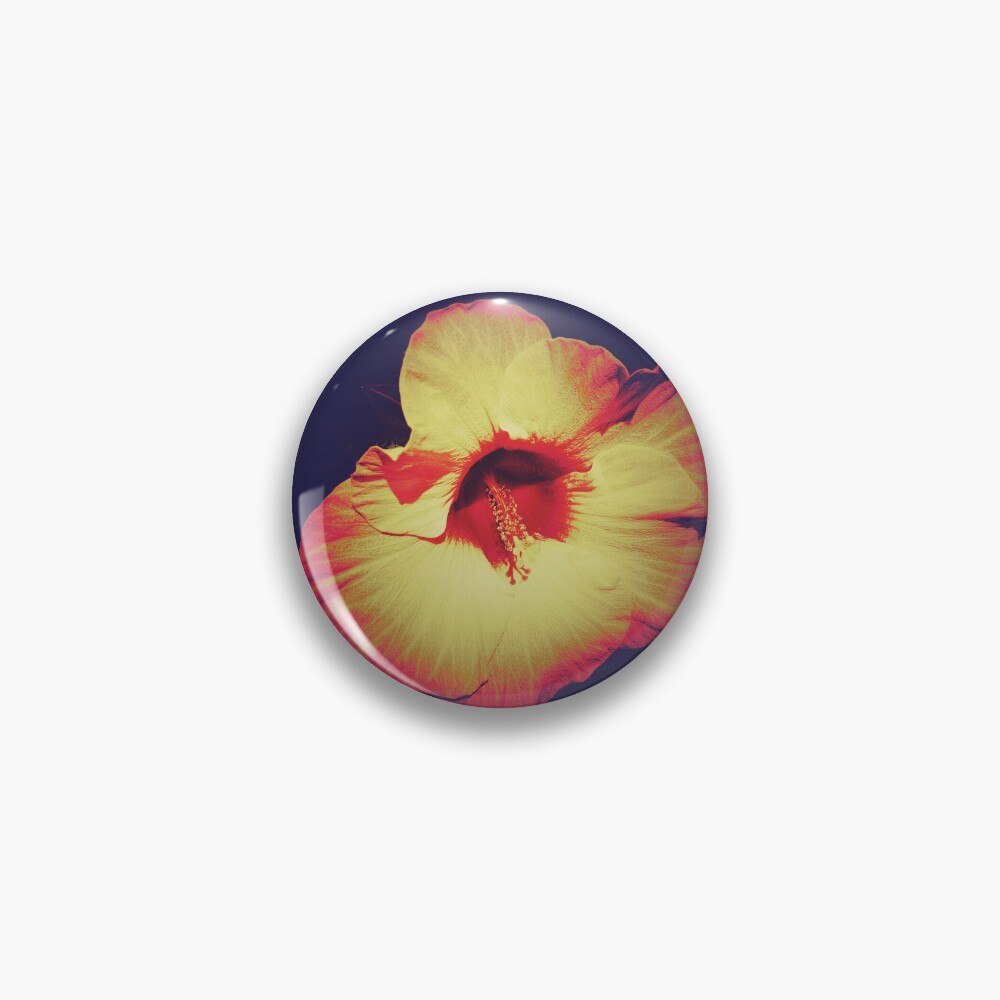 Floral Gift - Single Hibiscus Black Orange and Beige Design Pin
