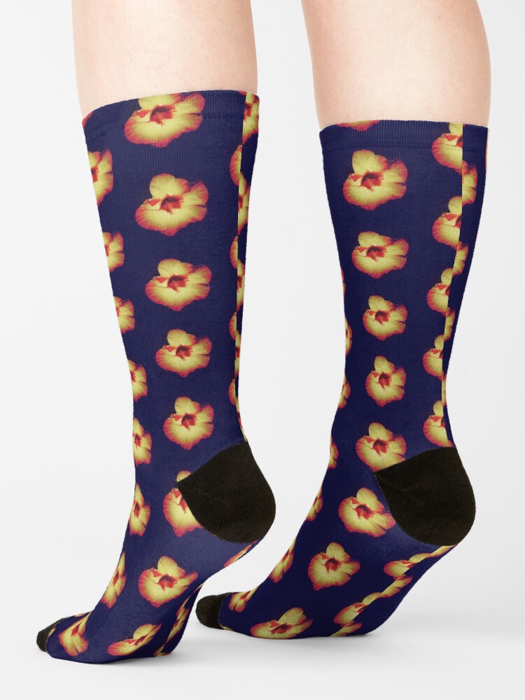 Alternate view of Floral Gift - Single Hibiscus Black Orange and Beige Design Socks
