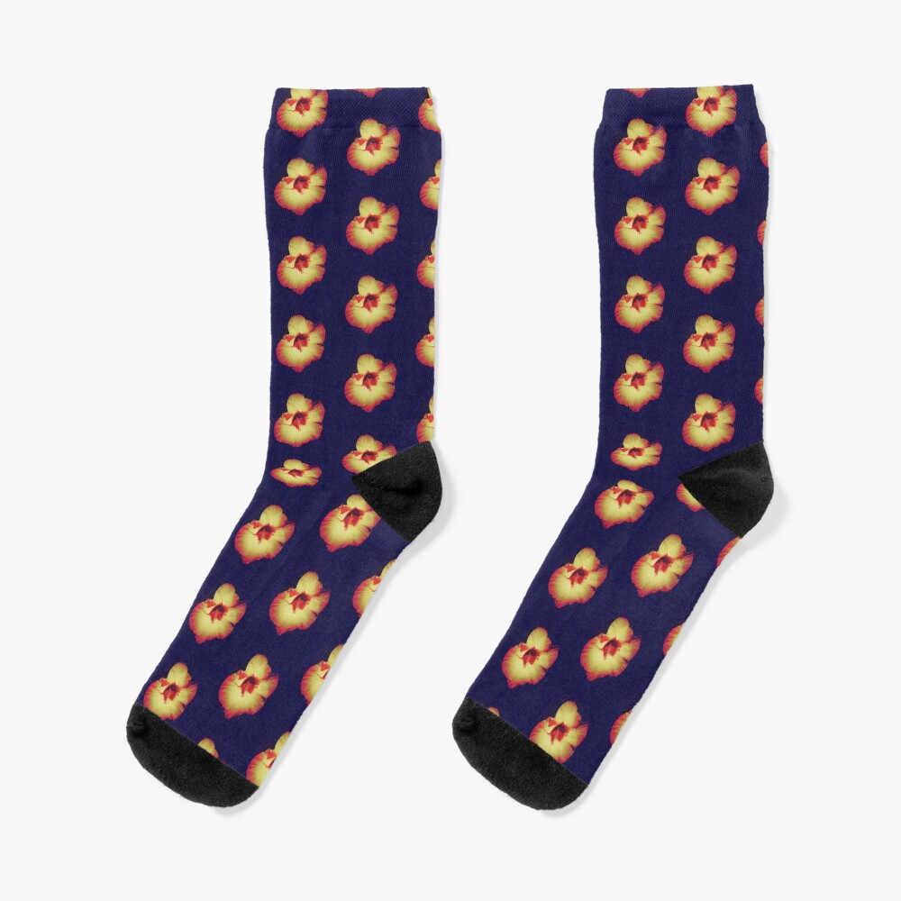 Floral Gift - Single Hibiscus Black Orange and Beige Design Socks
