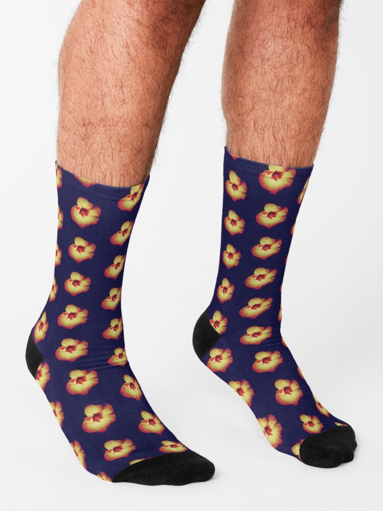 Alternate view of Floral Gift - Single Hibiscus Black Orange and Beige Design Socks