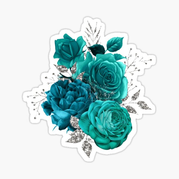 Item preview, Teal and Silver Roses Floral Bouquet designed and sold by digitalvintage.