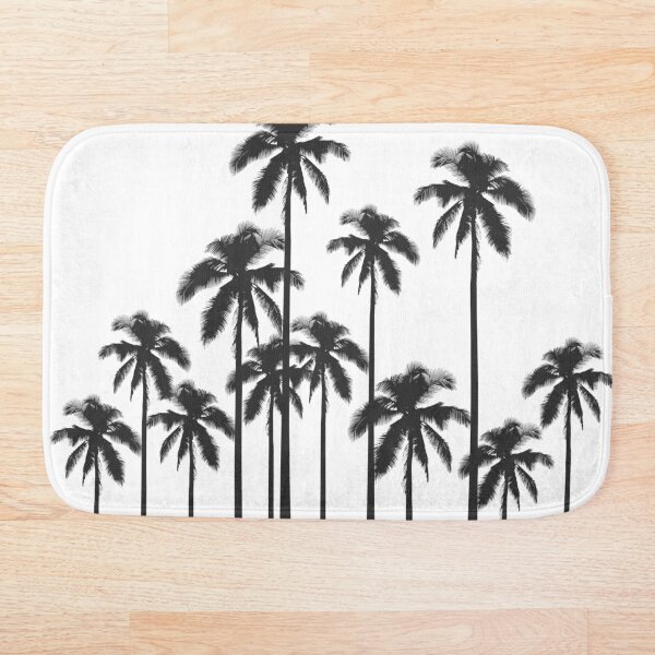 Black and White Exotic Tropical Palm Trees Bath Mat
