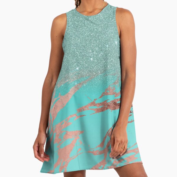 teal and rose gold dress Shining Sweetheart Beaded Side-Slit A-Line Ruched Satin Prom Dress main image 0