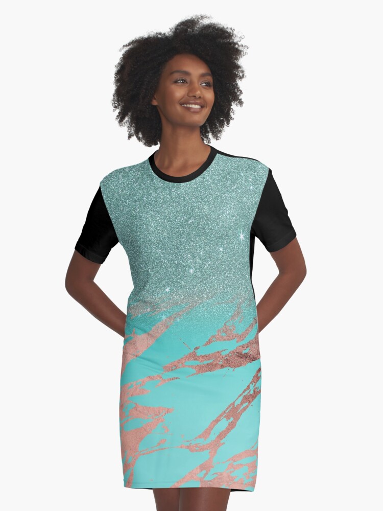 teal and rose gold dress