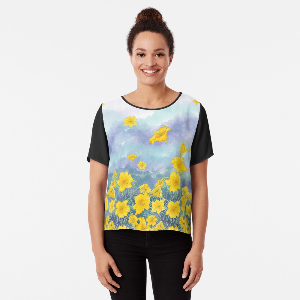 Daylily flowers over stormy sky Chiffon Top