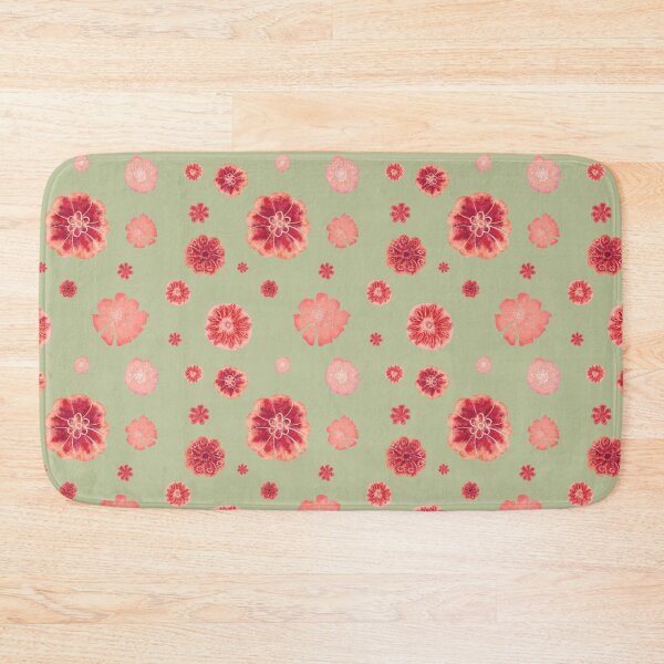 Item preview, Red flowers on sage green pattern  designed and sold by Andreea Dumez.
