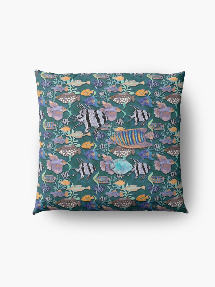 Alternate view of Aqua green fish tank pattern Floor Pillow