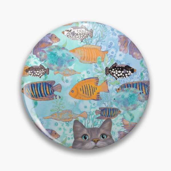 Item preview, The fish thief - cute cat aqua pattern designed and sold by Andreea Dumez.