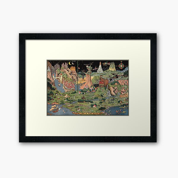 The Land of Make Believe - fairy tale art / imaginary map Framed Art Print