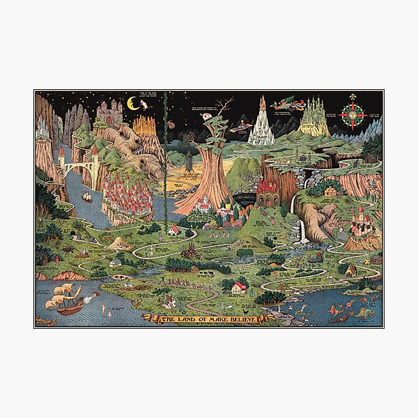 The Land of Make Believe - fairy tale art / imaginary map Photographic Print