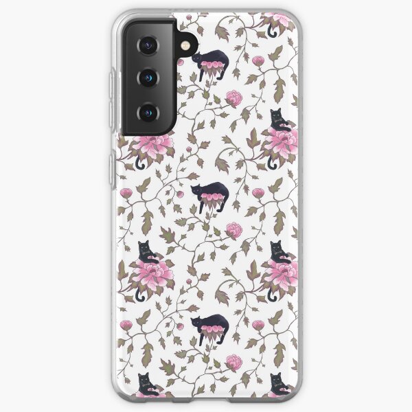 Peony flowers and cats Samsung Galaxy Soft Case