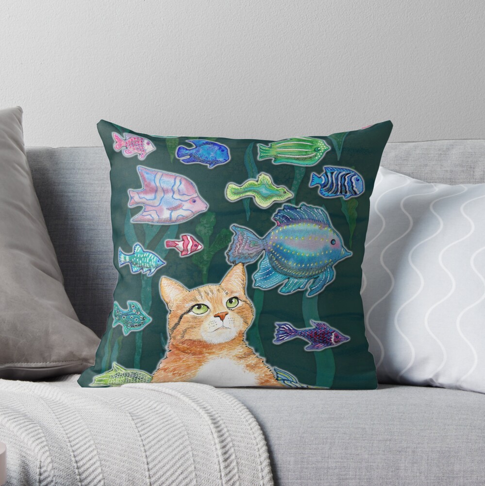 Dreamy cat Throw Pillow