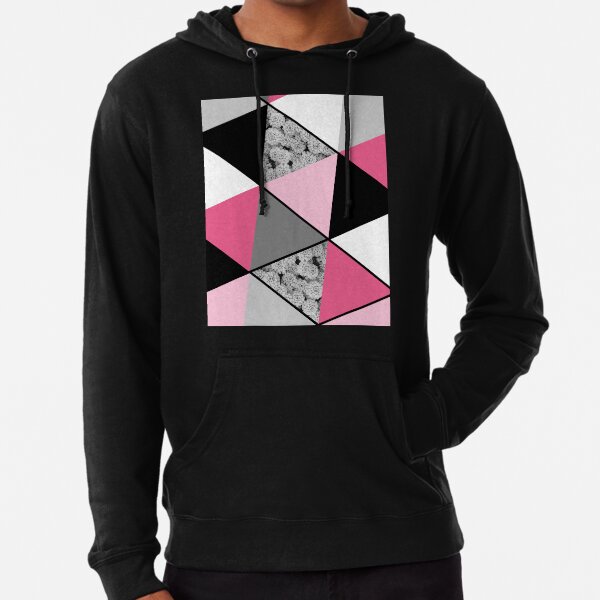 Triangles Black White Pink Grey and Flowers Lightweight Hoodie