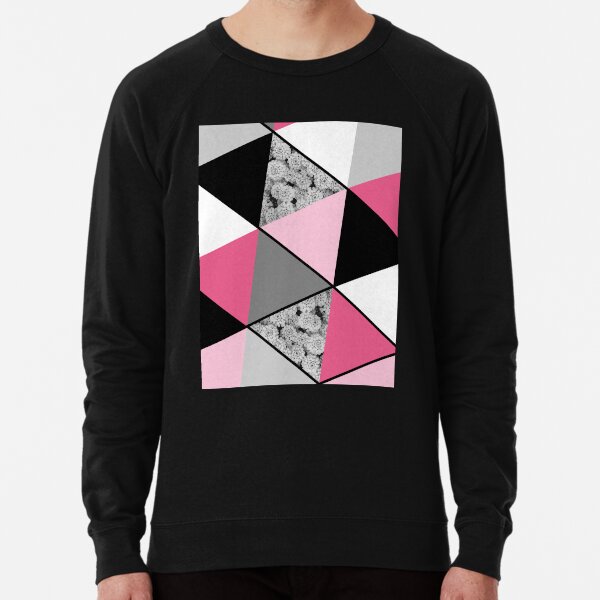 Triangles Black White Pink Grey and Flowers Lightweight Sweatshirt