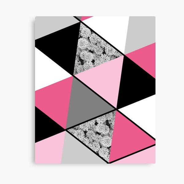 Triangles Black White Pink Grey and Flowers Canvas Print