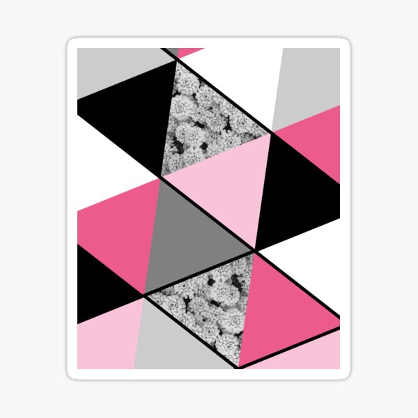 Triangles Black White Pink Grey and Flowers Sticker