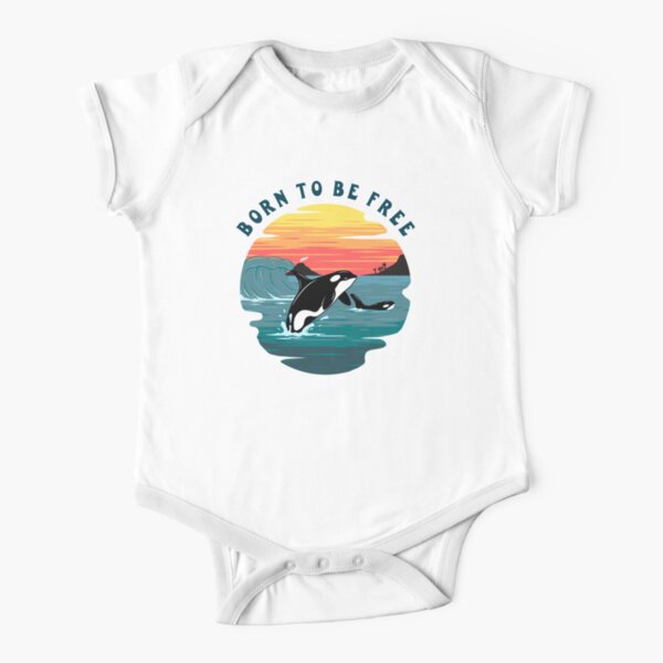Born to Be Free Killer Whale Design Short Sleeve Baby One-Piece