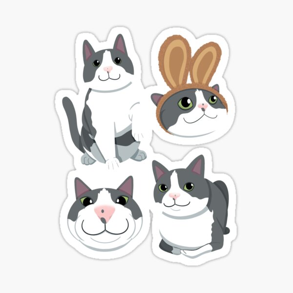 Gray and White Cat Cartoon Cute Sticker
