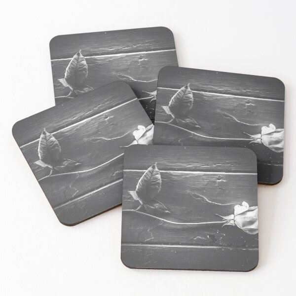 Item preview, rose with leaves on the wood table in black and white designed and sold by Mrvell.