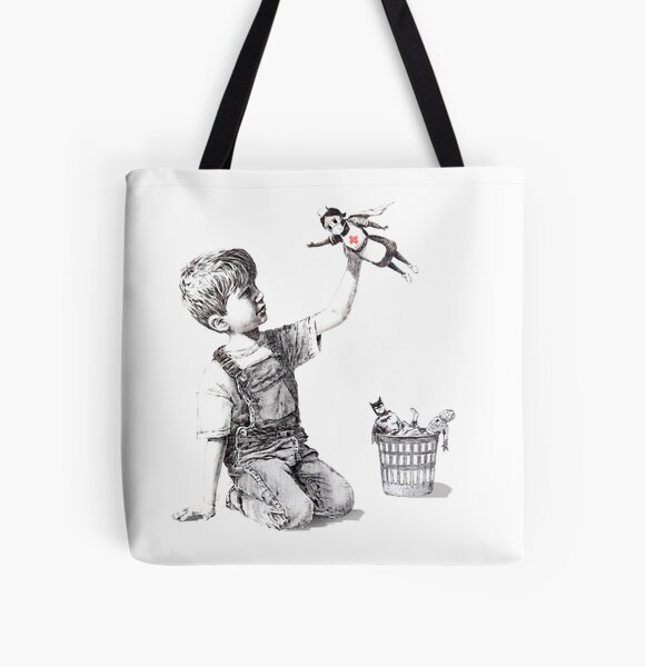 Banksy- "Cambiador de juego", enfermera superhéroe Bolsa estampada de tela