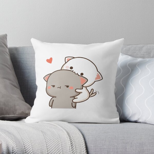 Peach Eating Goma Mochi Cat Nom Throw Pillow